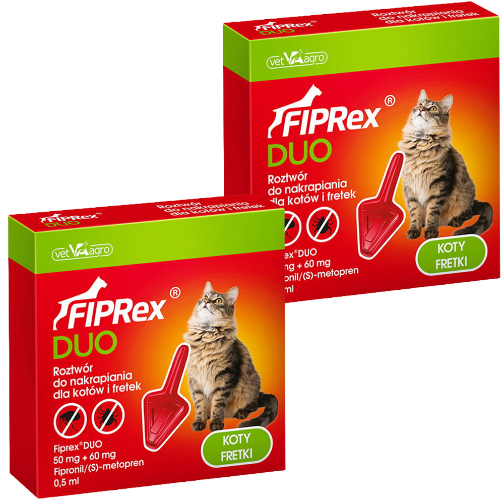 Fiprex DUO KROPLE na Pchły Kleszcze dla Kotów Fretek Ochrona na 60 dni
